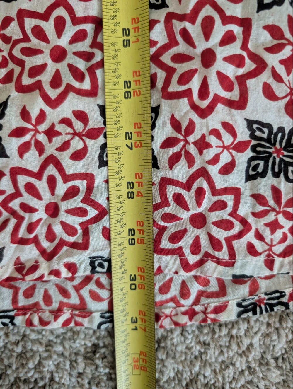 Women's Red and White Floral Geometric Print Tunic Top In Lightweight Cotton M - Picture 7 of 8